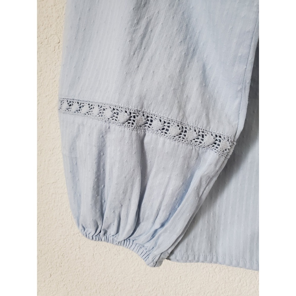 J. Crew Peasant Top Blue Long Sleeve Blousan Sleeve Embroidered Womens Small - Picture 7 of 11